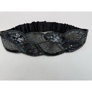 Vintage 1980s–90s Black Beaded Sequin Evening Belt One Size